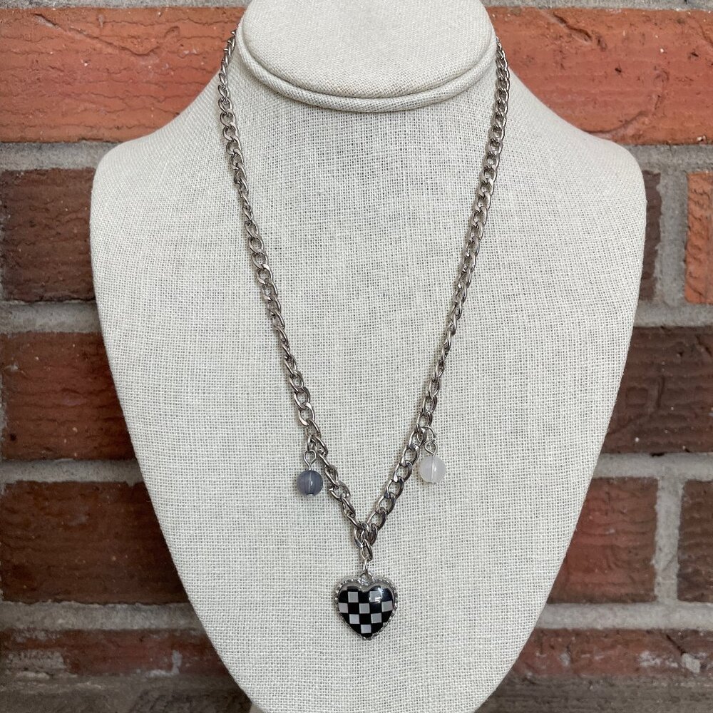 🚫Sold🚫Black Checkerboard Heart Charm Necklace - Picture 2 of 2